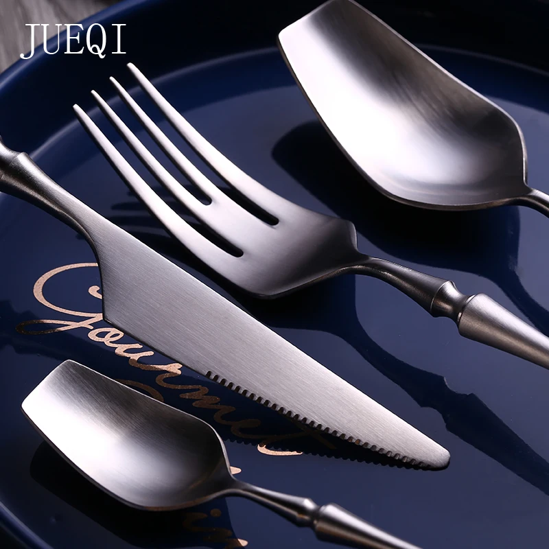 Набор столовых приборов JueQi из нержавеющей стали золотистого цвета для кемпинга