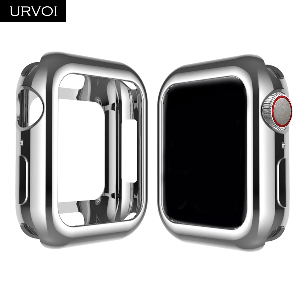 Silver URVOI гальванический чехол из ТПУ для Apple протектор для часов серии 4 3 2 Чехол для iWatch Мягкий Бампер тонкая рамка 38 42 40 44 мм - Цвет: Silver