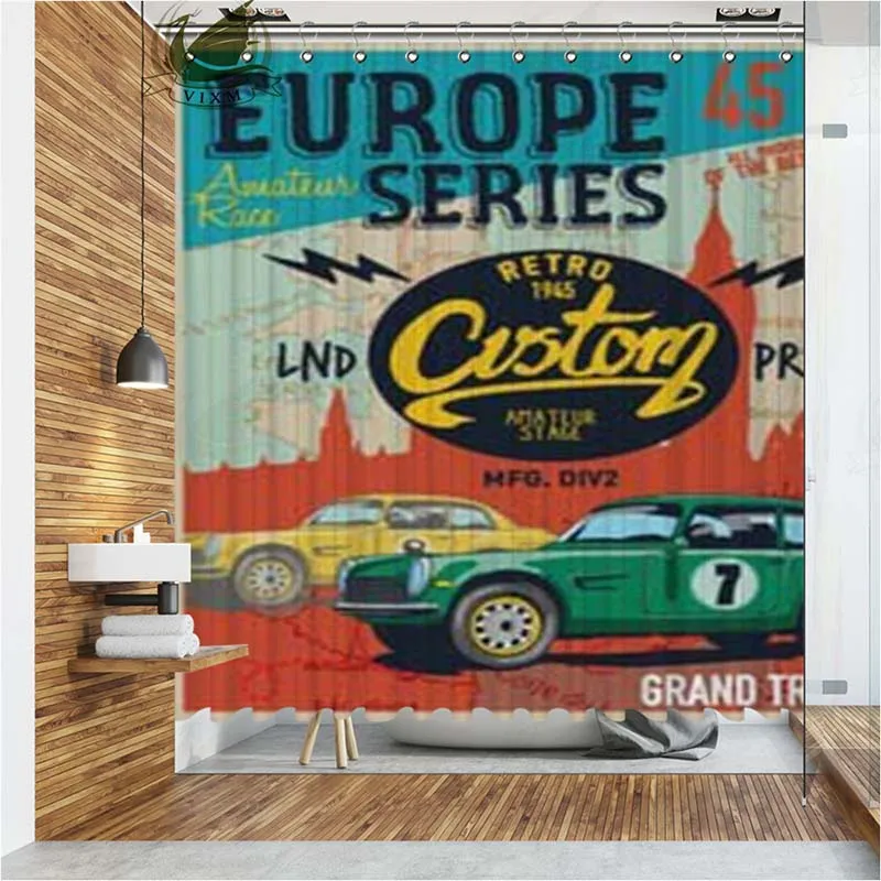 Vixm занавески для душа в гоночной машине вектор старая школа Постер