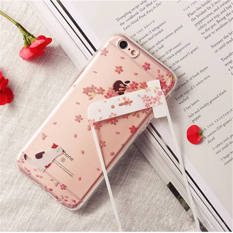 Мода Ясно Чехол Для Телефона iPhone 6 s плюс Вишни Rhinestone Защитная Мягкая TPU Задняя