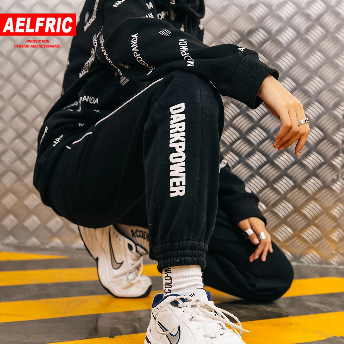 Aelfric/новые зимние модные брюки для женщин одежда с буквенным принтом сбоку