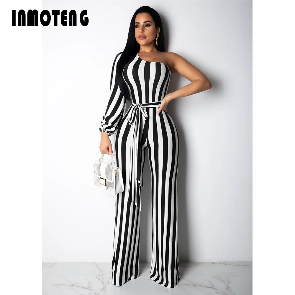 INMOTENG сексуальный на одно плечо в полоску винтажный для вечеринок клубный