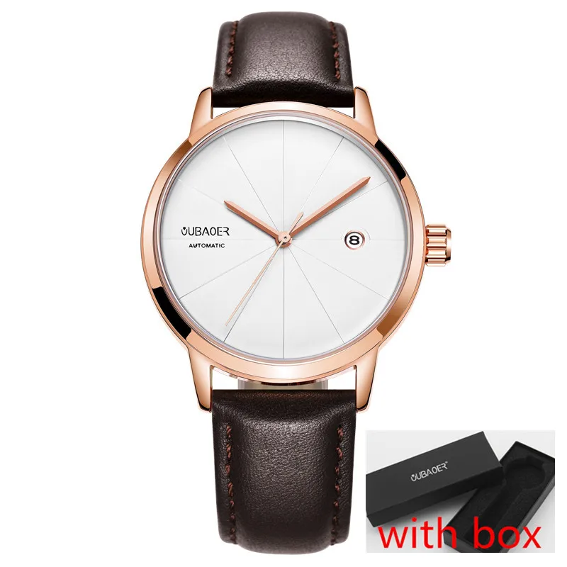 rose white 025B box OUBAOER бренд механические часы мужские спортивные мужчины часы моды Автоматическая наручные часы мужской relogio masculino erkek - Цвет: rose white 025B box