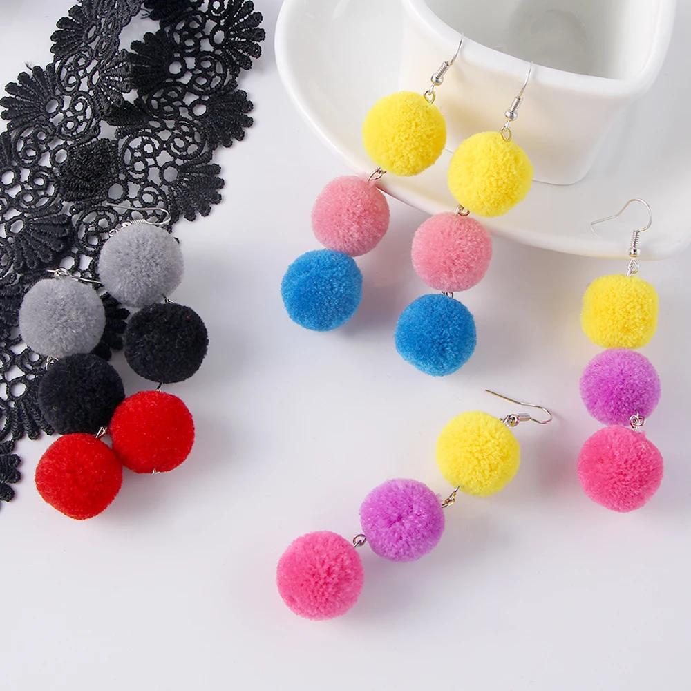 Модные женские ювелирные изделия серьги с помпоном несколько цветов круглые