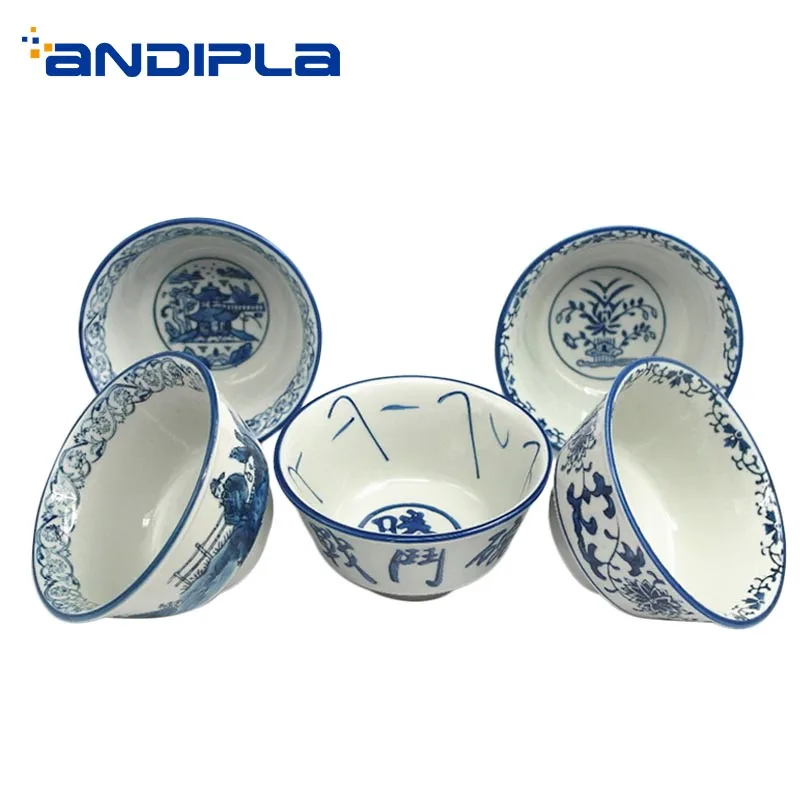 Винтажная миска для риса в китайском стиле 4 5 дюйма керамический синий и белый