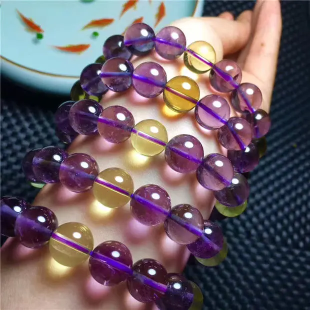 Free Shipping Natural Amethyst Citrine Quartz Crystal Round Beads Bracelet 12-11.3mm AAA | Украшения и аксессуары