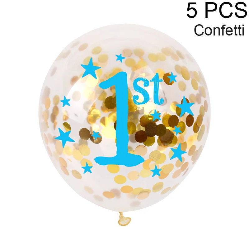 5pc Confetti Balloon Huiran 1 год Babyshower с днем рождения воздушный шар из фольги баллон номер 1 день Рождения Декор дети мальчик девочка первый день рождения - Цвет: 5pc Confetti Balloon