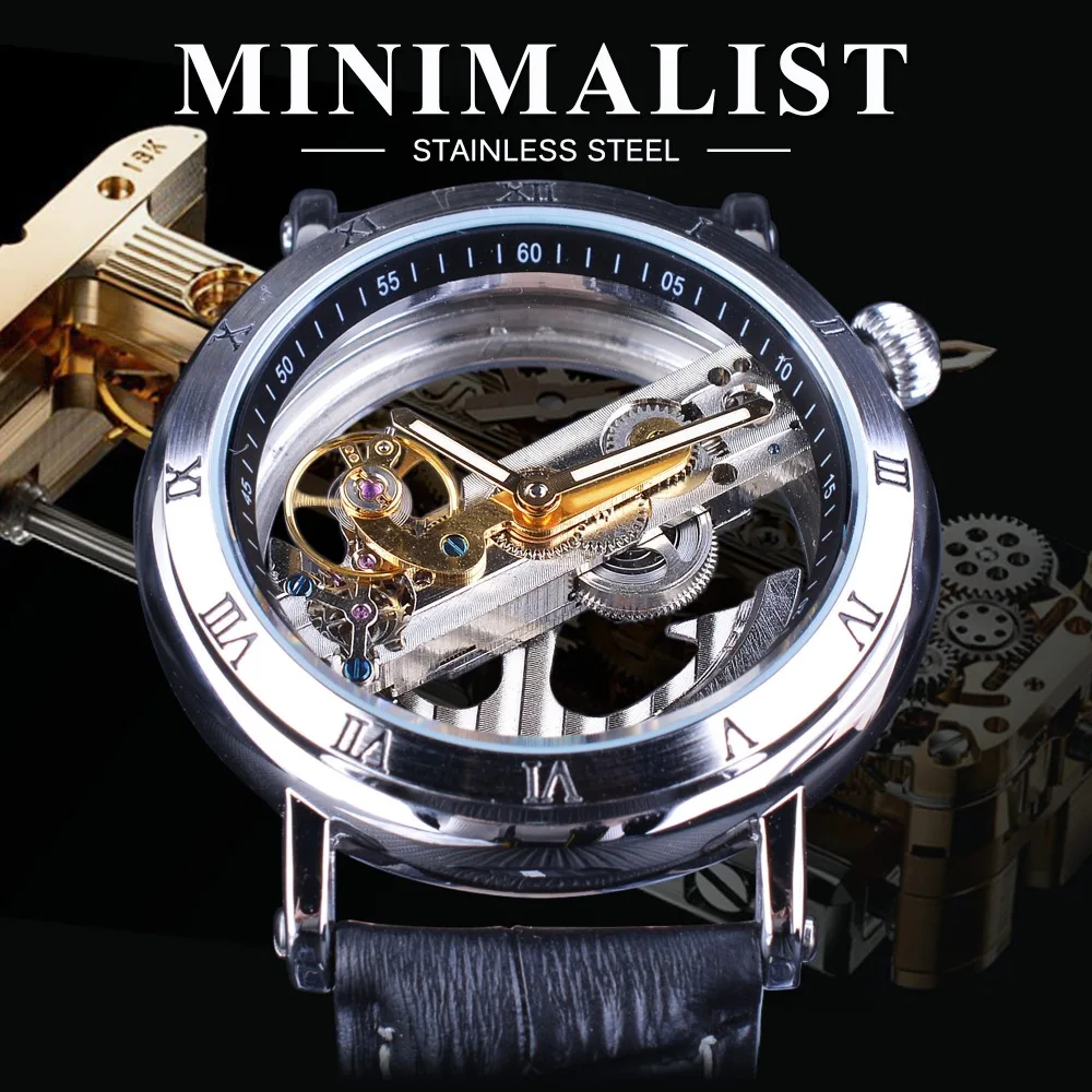 Мужские часы Forsining деловые с двойным прозрачным ремешком и скелетом|watch top|watch top