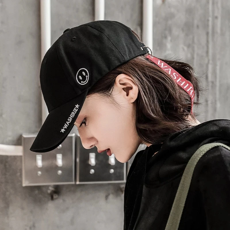 Unisex Cotton Caps Female Baseball Hats Cap for Women Men Street Style Hip Hop Bone Snapback Embroidery Letters Smile Youth Caps