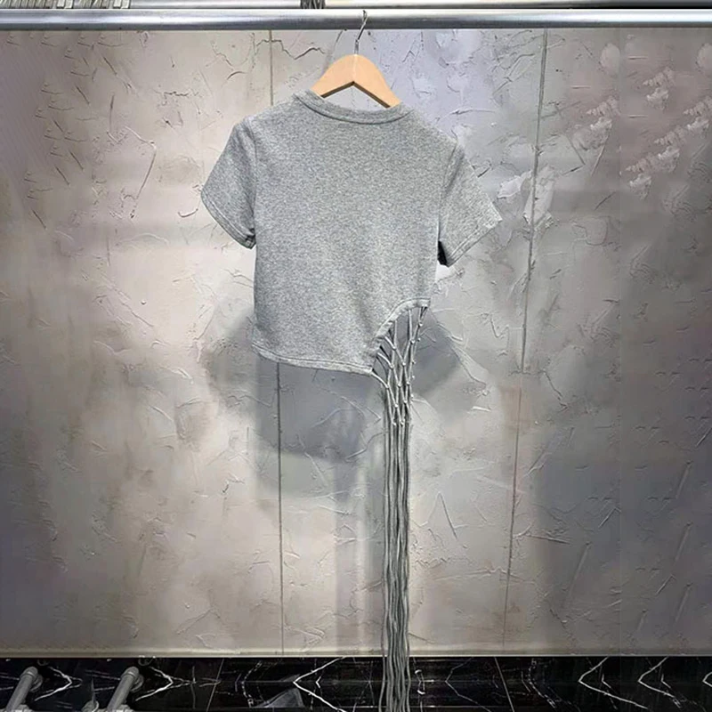 TWOTWINSTYLE, женская футболка с кисточками, бриллиантами, круглым вырезом, коротким рукавом, женские топы, повседневные,, летняя мода