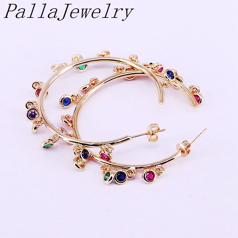 4 пары радужных циркониевых микро проложить круг золотого цвета серьги гвоздики