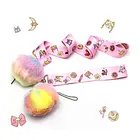 Розовые вешалки для девушек, длинный шейный ремешок с плюшевыми помпонами, шарики, сделай сам, рукоделие, Декор, ювелирные изделия, подвеска со шнурком, кавайные