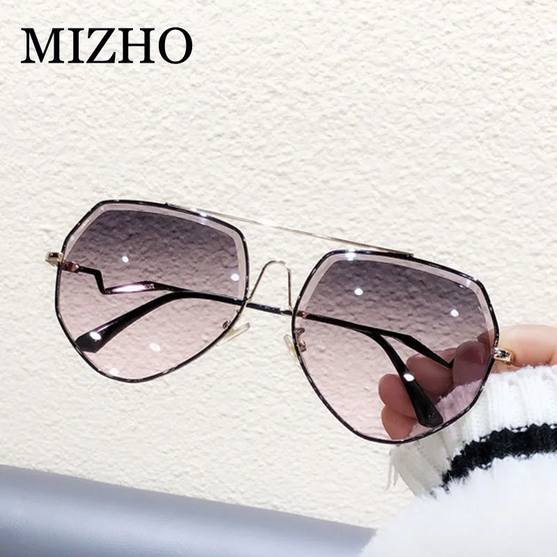 MIZHO коричневые Роскошные брендовые металлические женские очки пилота модные стразы для резки градиентные серые Винтажные Солнцезащитные очки женские трендовые