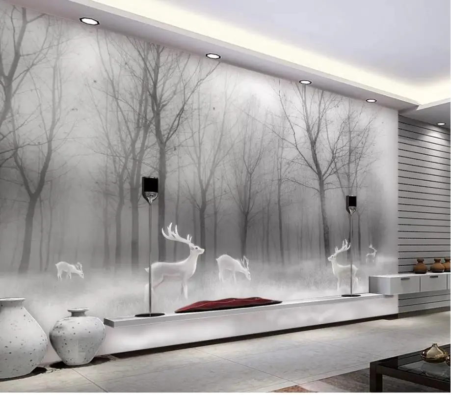 Лес абстрактный лес черный и белый пейзаж ТВ фон обои для стен 3 d гостиной|Обои| |