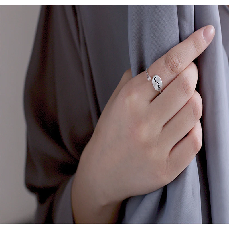 925 Sterling Silver Rings For Women Adjustable Girls Minimalist Personality Design Letter Ring Women's Christmas Gifts | Украшения и