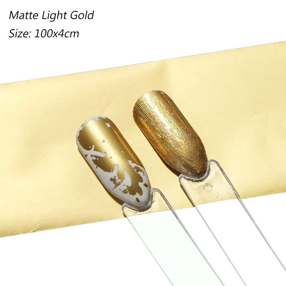 Matte Light Gold 100 см матовая Мерцающая Фольга для ногтей Holo звездное небо переводная наклейка для дизайна ногтей гелевая трафаретная наклейка Аксессуары для маникюра LAA08-1 - Цвет: Matte Light Gold