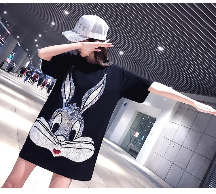 Харадзюку женские рубашки Bugs Bunny Sequin уличная хлопковая Высококачественная Корейская одежда повседневные длинные женские рубашки