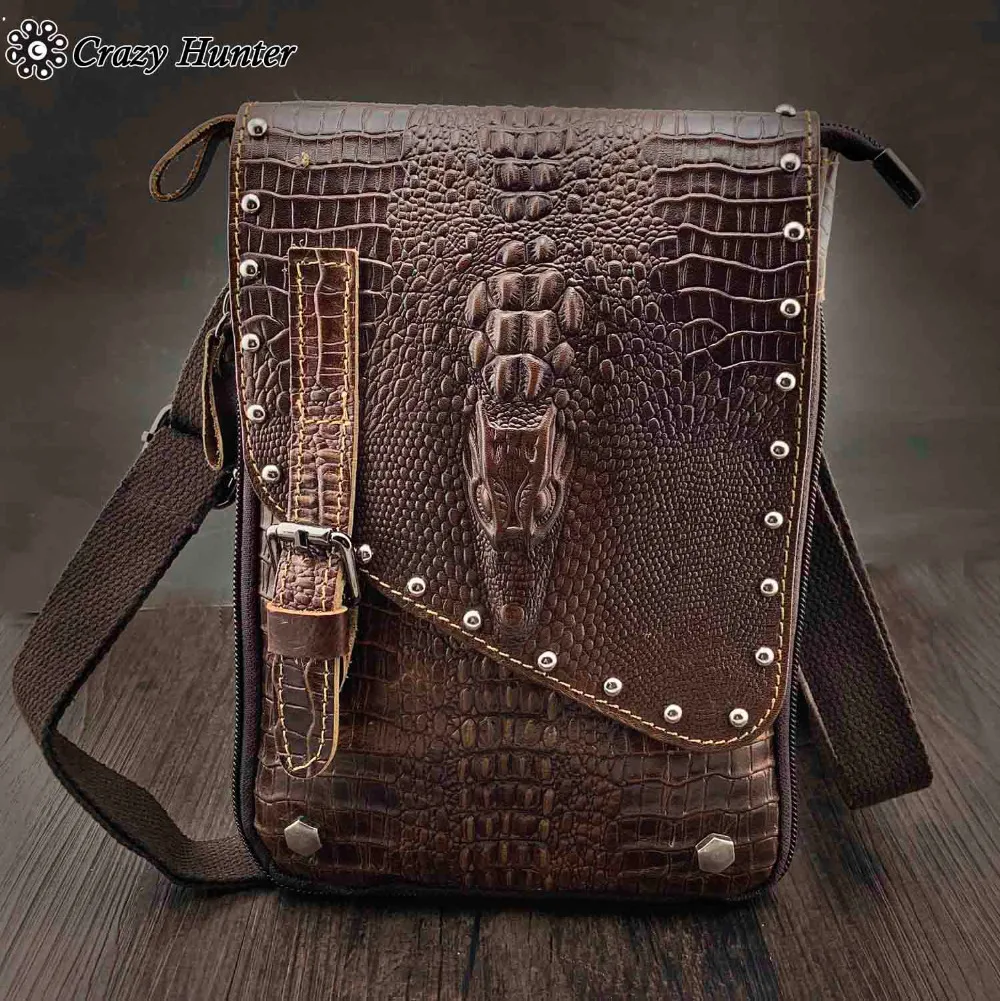 Крокодиловый стиль Байкер Рокер Шипованные Панк Мужская сумка через плечо