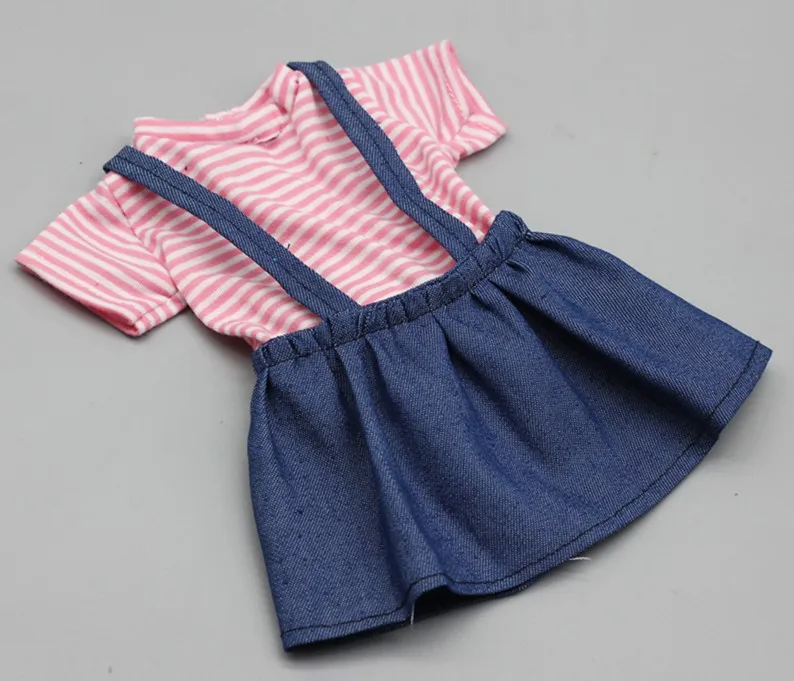 Short pink Полосатое платье на бретелях для куклы 60 см, Модная Джинсовая юбка, Одежда для куклы, длинная одежда принцессы с короткими рукавами, 1/3 аксессуары для кукол - Цвет: Short pink