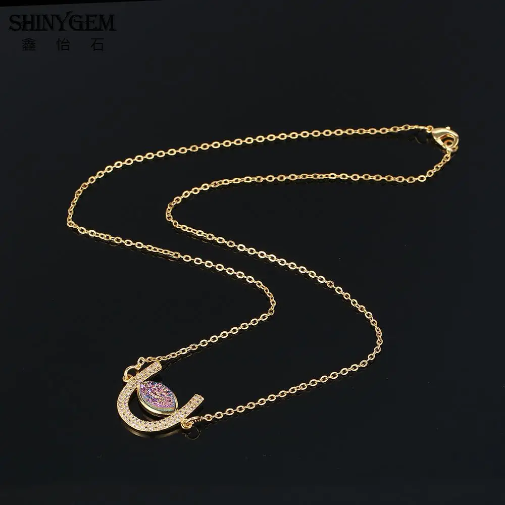 ShinyGem Золотая подвеска в виде подковы ожерелье 4 цвета натуральный Друза камень s