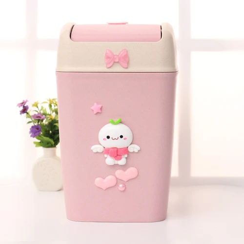 Hello kitty мусорные баки Пшеничная солома материал мультфильм милый бытовой мусорный бак с крышкой кухня ванная комната автомобиль мусорное ведро розовый/синий - Цвет: C