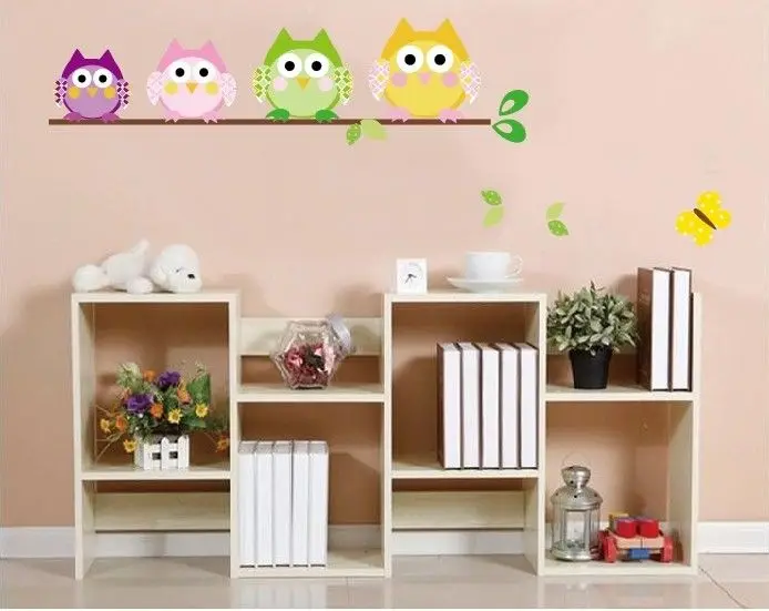 4 Красочные Совы бабочки дети питомник Настенная Наклейка Декор винил A LXL | Дом и