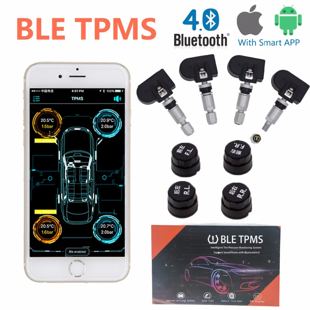 Новый BLE TPMS Bluetooth 4.0 шин Давление мониторинга Системы приложение Дисплей 4