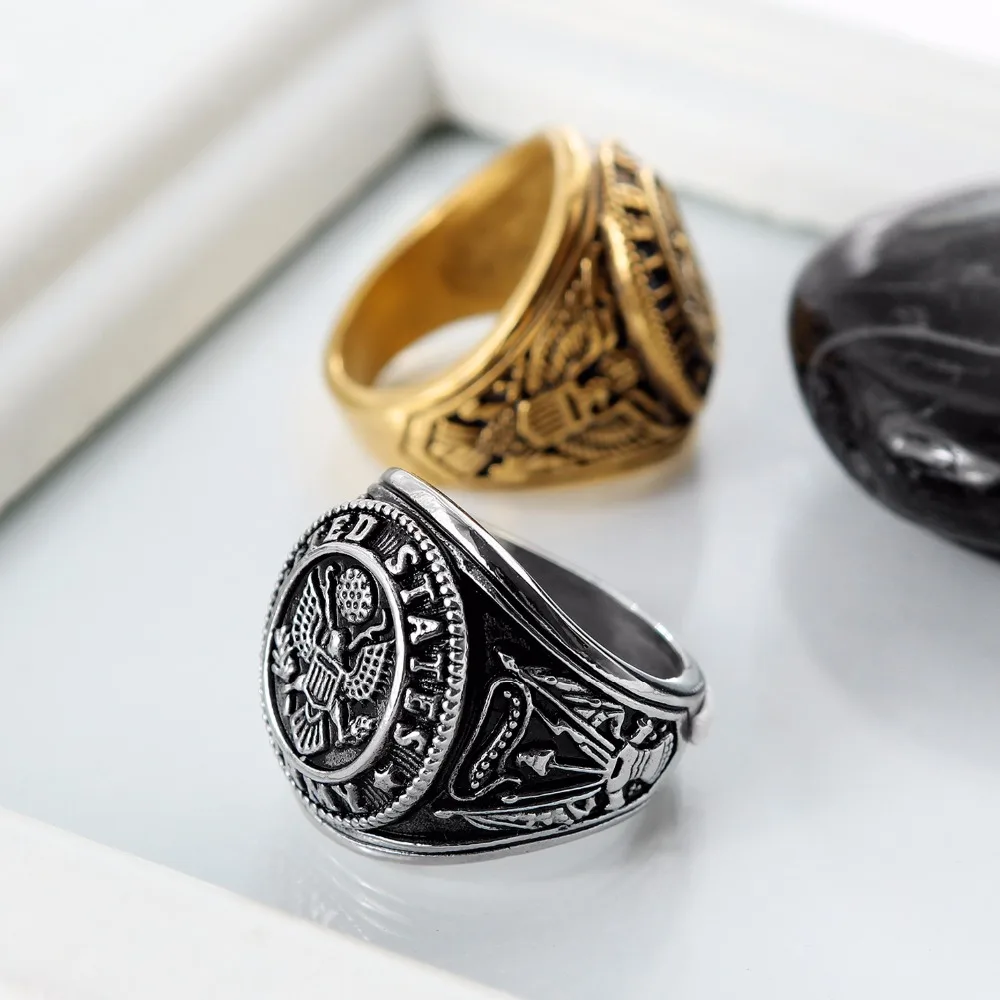 Армейские кольца античные с орлом из нержавеющей стали серебристый