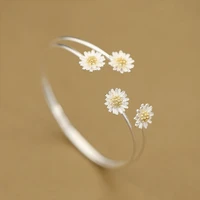 daisies pure 925 sterling silver jewelry daisy flower bangles cuff bangles bracelets women accessories srebrna bransoletka
