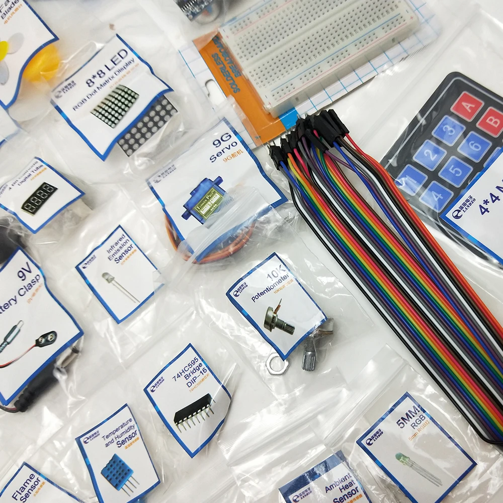 UNO R3 стартовый набор Обучающий обновленная версия 9G сервер/датчик/1602 LCD/перемычка