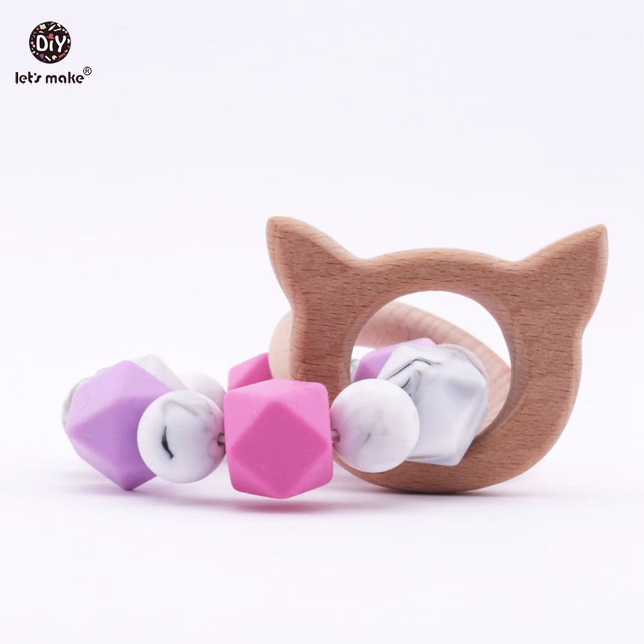 Lets Make Baby Teether Marble Silicone Beads Beech Wooden Animal Pendant Handmase Jewelry For Mommy Rattles Nursing Bracelet