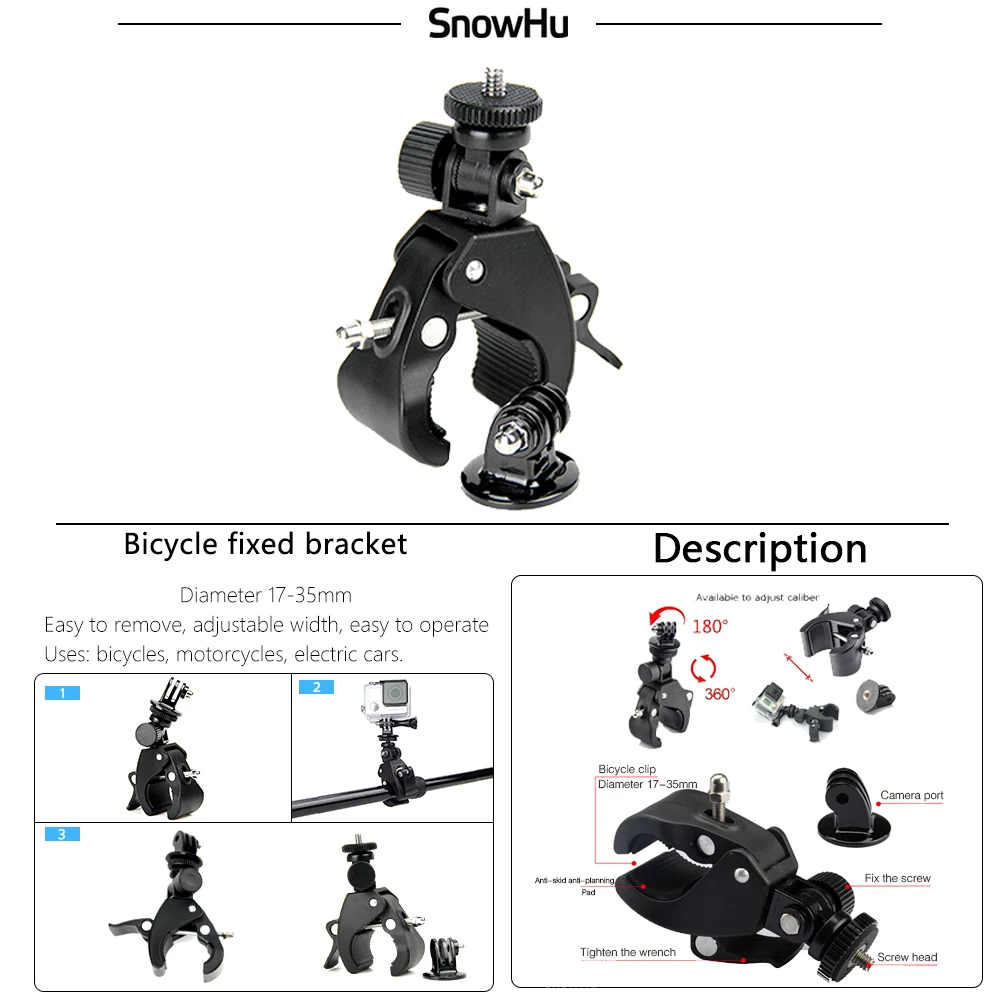 SnowHu для GoPro Hero набор аксессуаров вращающийся на 360 градусов браслет Gopro hero 9 8 7 6 5 Yi 4K