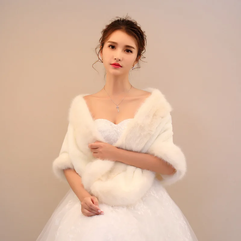 

Bride Coat Shawl Women Bolero White Bridal Capes Cloak Faux Fur Bolero Winter Autumn Wedding Wrap PJ90