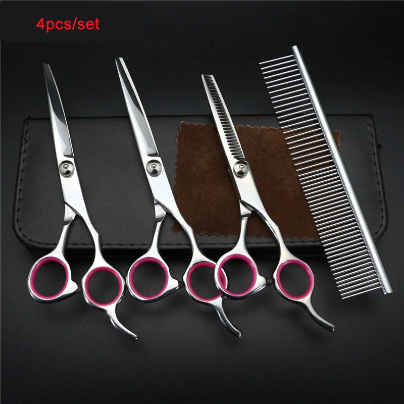4pcs set Pawstrip 7 дюймов профессиональные ножницы для домашних животных набор ножниц для стрижки собак филировочные изогнутые ножницы для стрижки собак - Цвет: 4pcs set