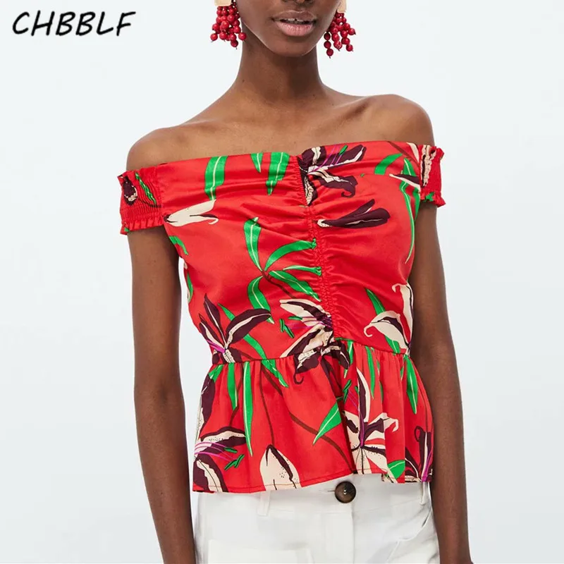 CHBBLF Женская винтажная блузка с цветочным принтом Сексуальная рубашка открытыми