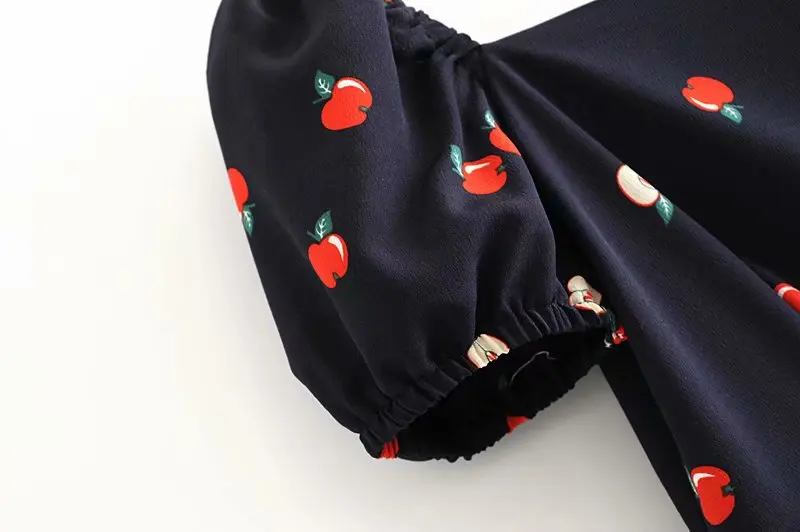 Bazaleas французское летнее платье с принтом вишни женское пышными рукавами