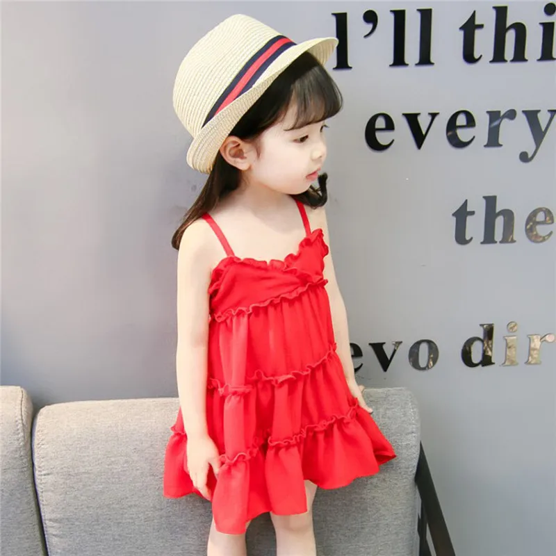 Летнее платье для маленьких девочек милая одежда однотонный Повседневный