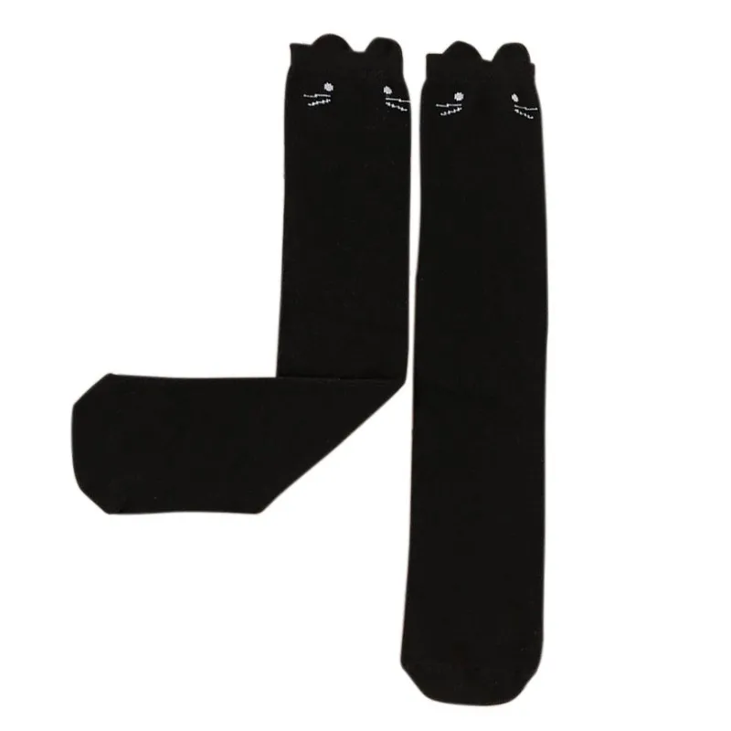 WEIXINBUY/носки для девочек; милые Хлопковые гольфы с рисунком кролика и кота; одежда; аксессуары - Цвет: Black