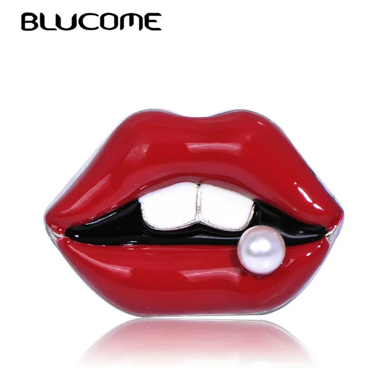 Модная Брошь Красная форма губ эмаль имитация жемчуга ювелирные изделия Женская