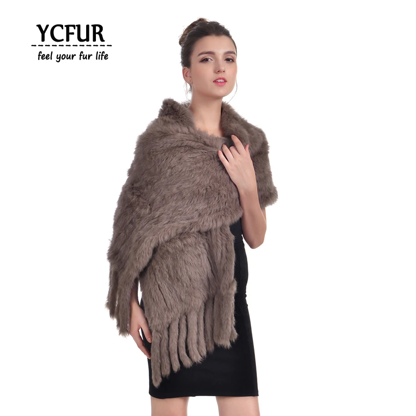 YCFUR 170 см, женские шали, шарфы, зимние, мягкие, теплые, ручная работа, вязаные, натуральный кроличий мех, шарфы, шарфы, длинный шарф с кисточками, женские