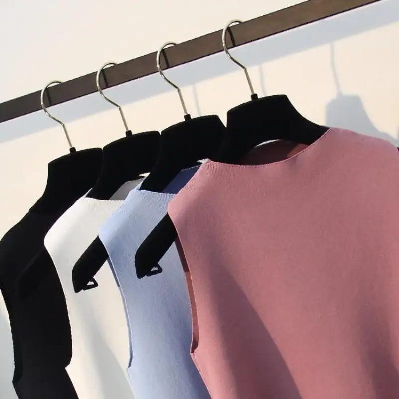 Thin Vest Women 2019 Summer New Solid Knitting Tank Tops Casual Ladies Pullovers Pink White Blue Sweaters Femme Pull Stretch | Женская