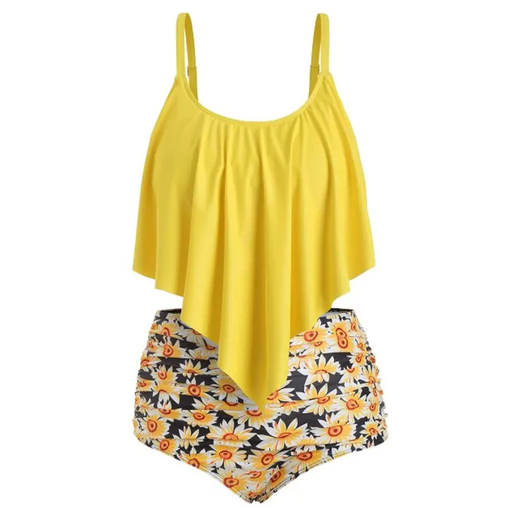 Женский раздельный купальник бикини с оборками и высокой талией сексуальный для