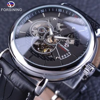 forsining silver black military fashion automatic wrist watch men watches top brand luxury genuine leather belt mechanical clock