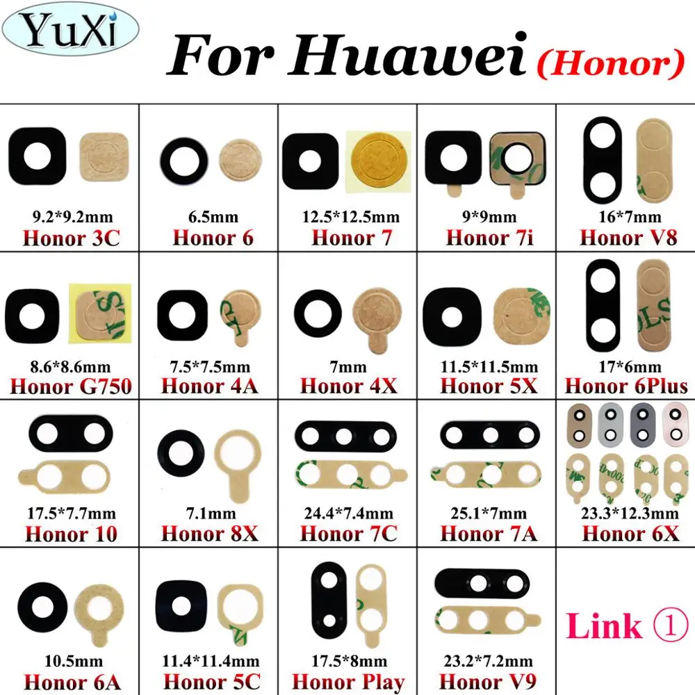 YuXi для Huawei Honor 7C 7i 7A 6x 6A 5C 5x 4A 4x 3C 6 V8 V9 8x10 Plus Play задняя камера стеклянный объектив с
