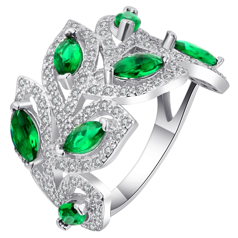 Женское кольцо с австрийскими кристаллами Bijoux Green Серебряное элегантное круглое