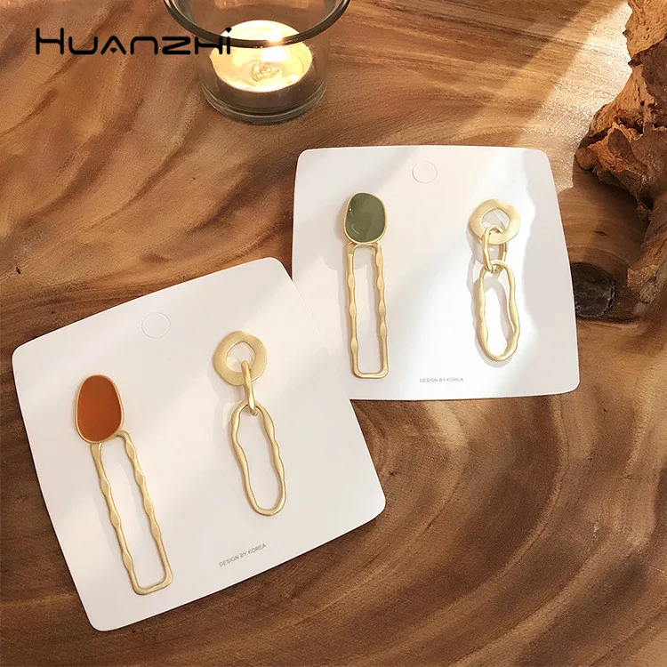 Женские Асимметричные сережки HUANZHI асимметричные с металлической линией