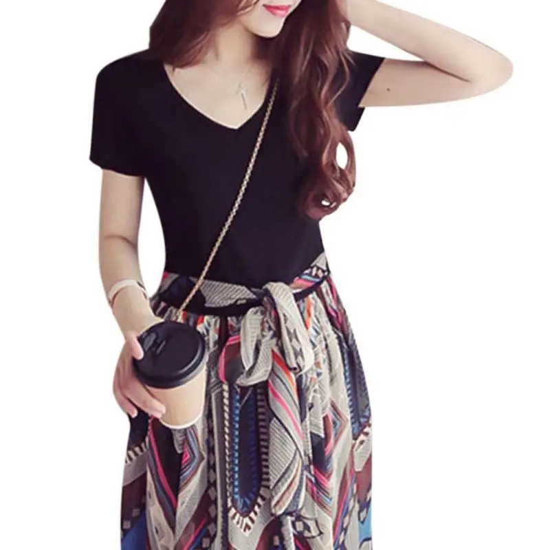 Женское платье с двойным V-образным вырезом коротким рукавом | Женская одежда