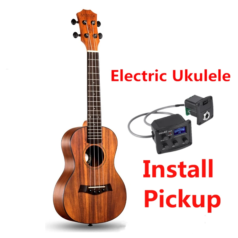 Install pickup Гавайские гитары укулеле 23 26 дюймов все акации Мини электрическая концертная акустическая гитара 4 струны Ukelele Guitarra установка звукоснимателя Музыка Путешествия - Цвет: Install pickup