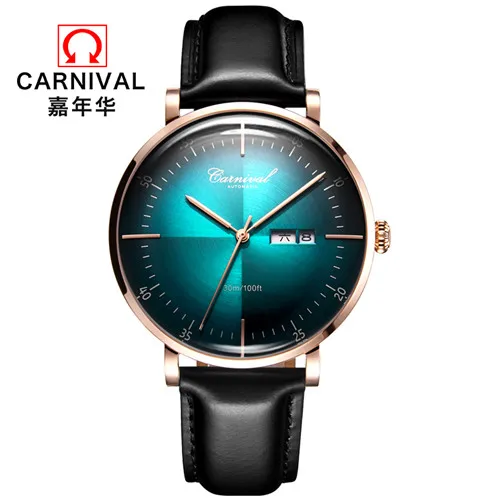 Gold green C8894 Роскошные брендовые швейцарские карнавальные механические часы MIYOTA, мужские водонепроницаемые часы с кожаным ремешком, мужские часы, часы reloj hombre - Цвет: Gold green C8894