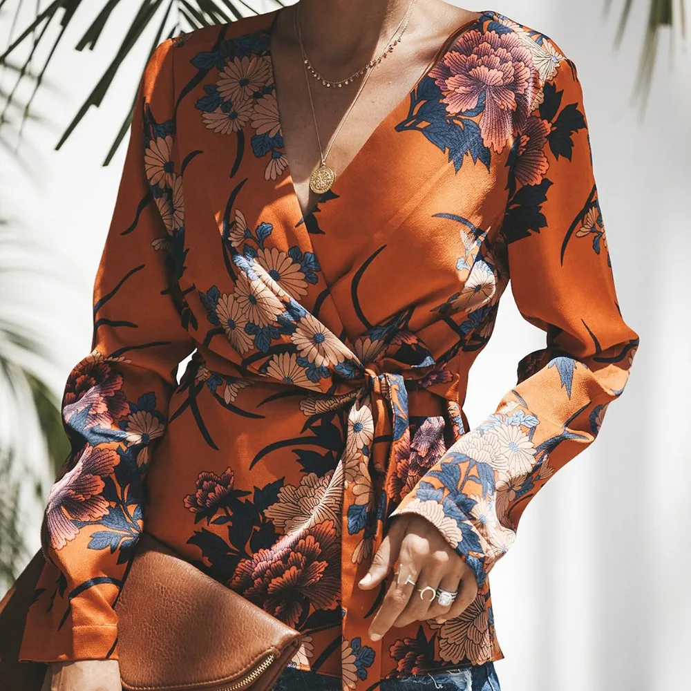 2018 Для женщин рубашка кимоно Boho Кардиган на шнуровке Винтаж Цветочный Принт